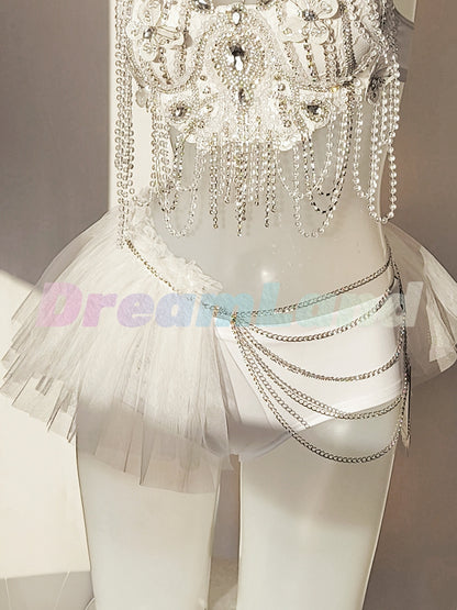 Chain Tulle Mini Skirt (3Colors)