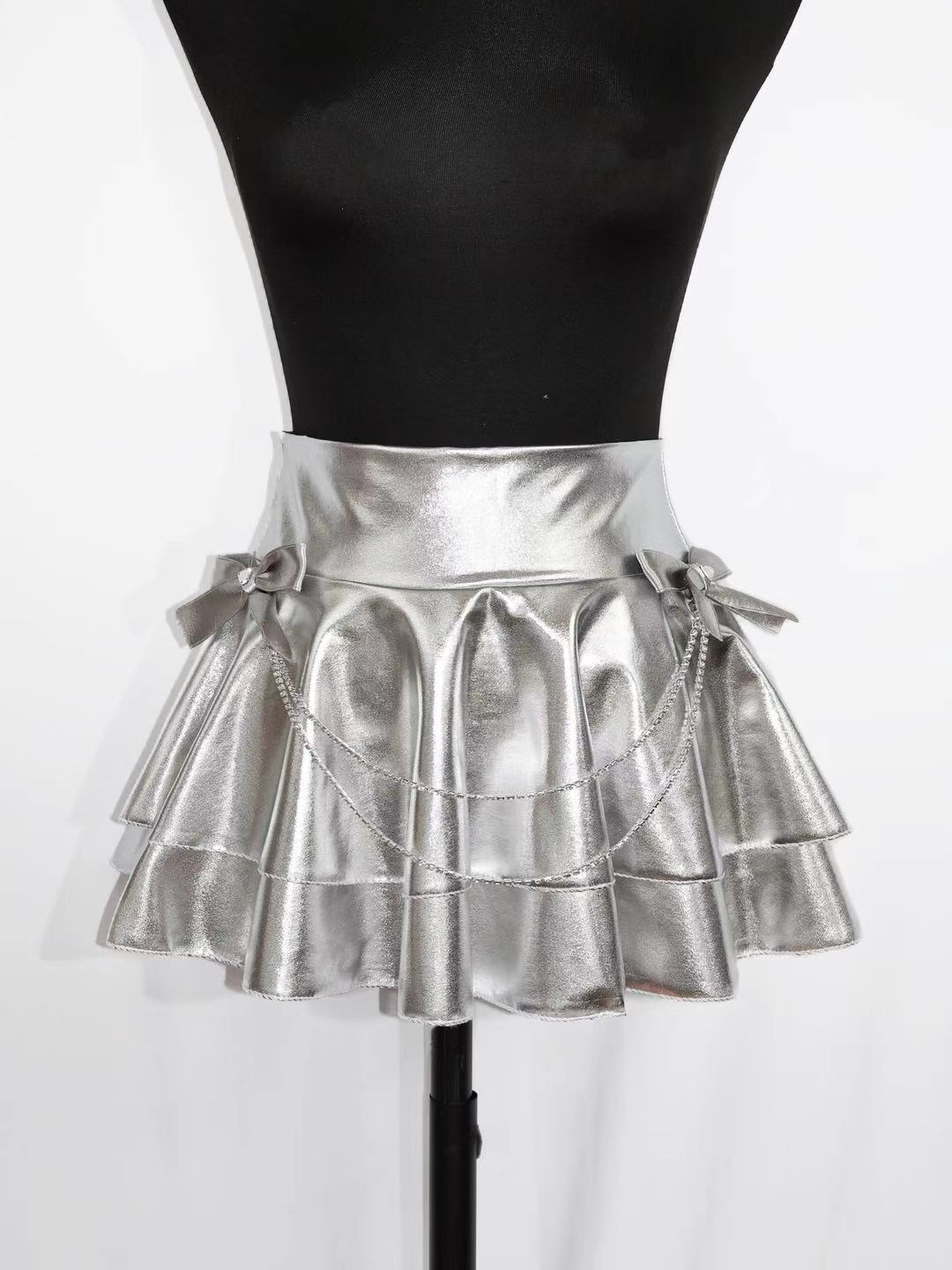 Silver Leather Skirt