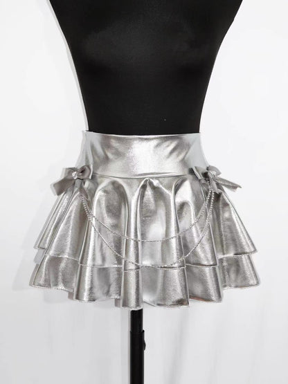 Silver Leather Skirt