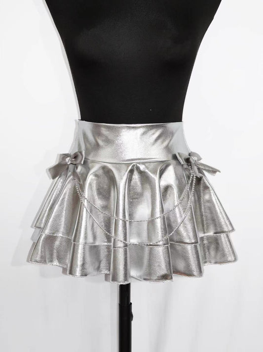 Silver Leather Skirt