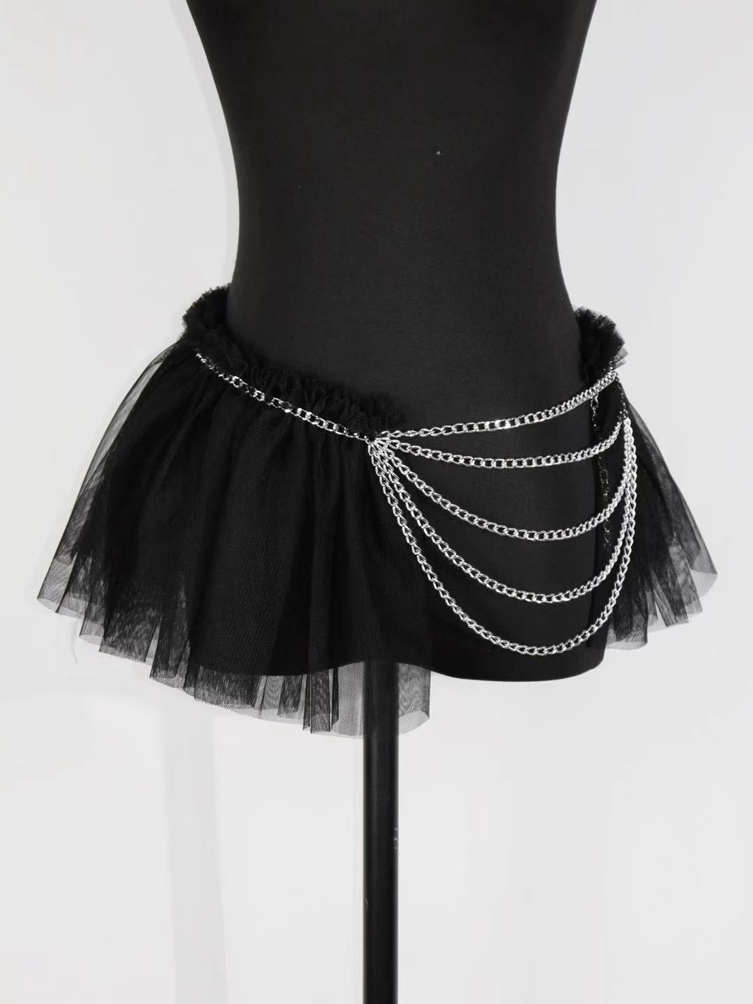 Chain Tulle Mini Skirt (3Colors)
