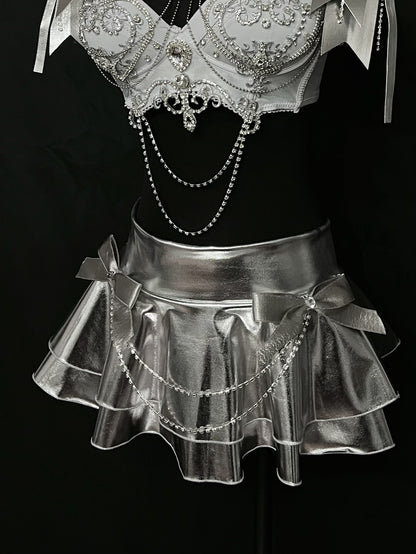 Silver Leather Skirt